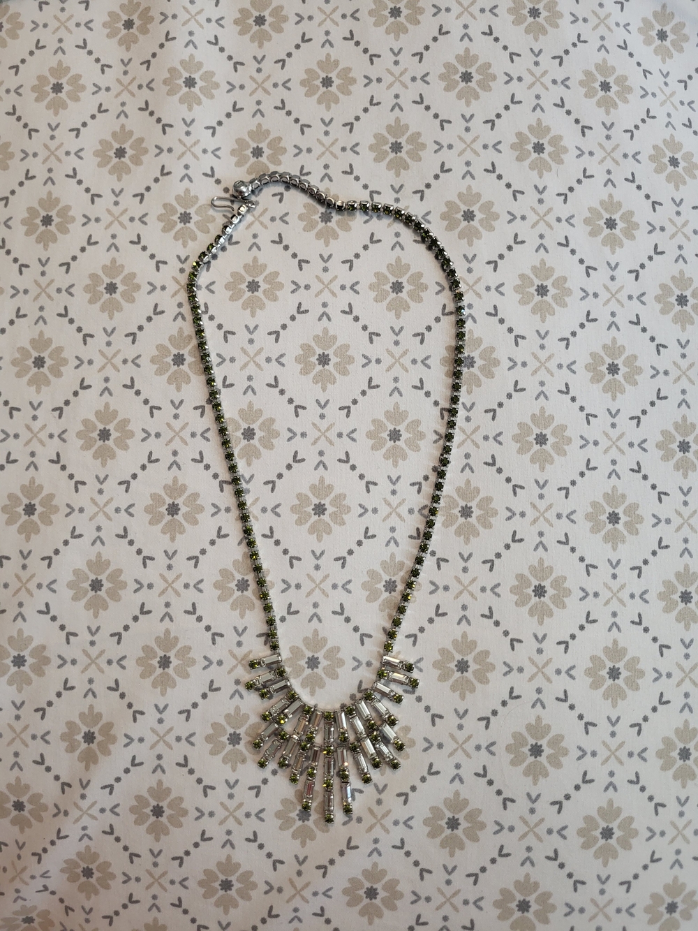 Silver-Tone Green Crystal Statement Necklace